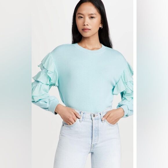 Alice + Olivia Tops - NWT Alice + Olivia Light Blue Ruffle Trim Sweatshirt